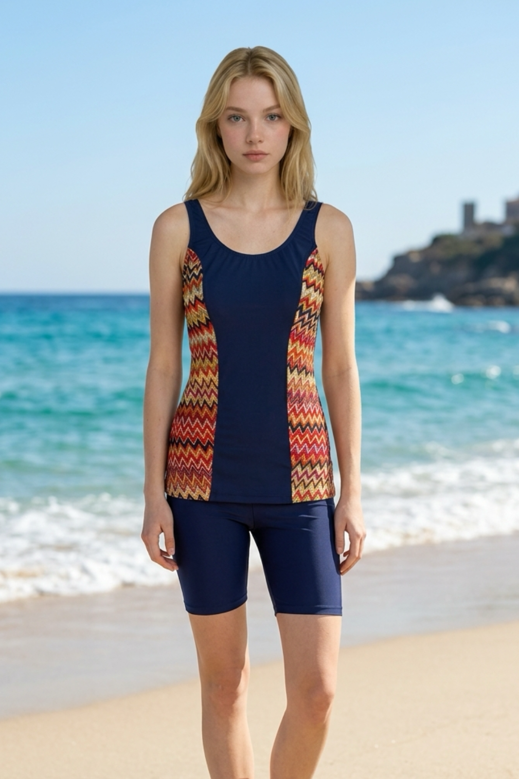 Renkli Desenli Toparlayıcı Tankini -2602-183